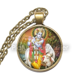 KRISHNA Necklace, God of compassion, Deity, Hindu God, Hindu Necklace, Religious Necklace, Hinduism, Art Pendant Necklace