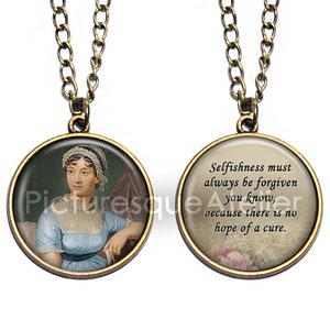 JANE AUSTEN Double Sided Necklace, Quote, Novelist, British, Literary Realism, Inspiration, Art Pendant Necklace image 1