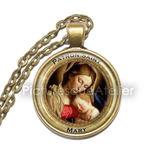 SAINT MARY Necklace, Patron saint of mothers, Virgin Mary, mother of JESUS Christ, Universal Church, Glass Pendant, Handmade Jewelry