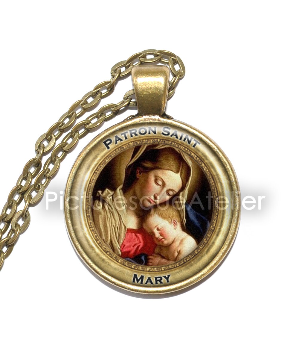 SAINT MARY Necklace, Patron saint of mothers, Virgin Mary, mother of JESUS Christ, Universal Church, Glass Pendant, Handmade Jewelry