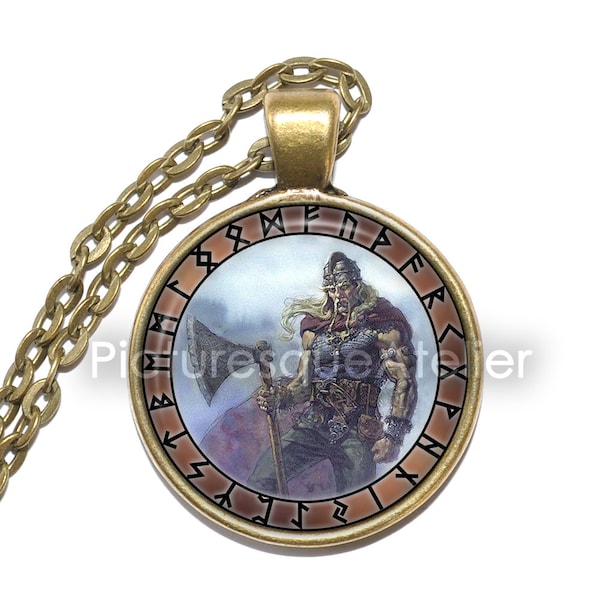 VIDAR Necklace, Norse God, Silent God, Son of Odin, Vikings, Scandinavian, Symbol, Art Pendant Necklace, Glass Pendant, Handmade Jewelry