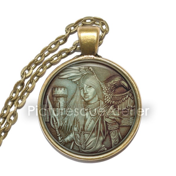 MORRIGAN Necklace, Celtic, Goddess of Battle, Goddess of War, Guardian, Phantom Queen, Great Queen, Art Pendant Necklace, Glass Pendant