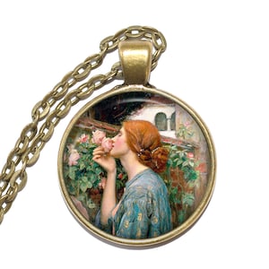 MY SWEET ROSE Necklace, The Soul of the Rose, John William Waterhouse, Painter, English, Art Pendant Necklace, Glass Pendant