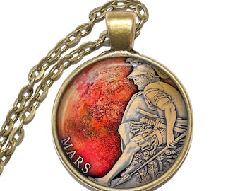 MARS Necklace/Keyring, God of War, Protector of Rome, Agricultural Guardian, Roman, Mythology, Art Pendant Necklace, Glass Pendant