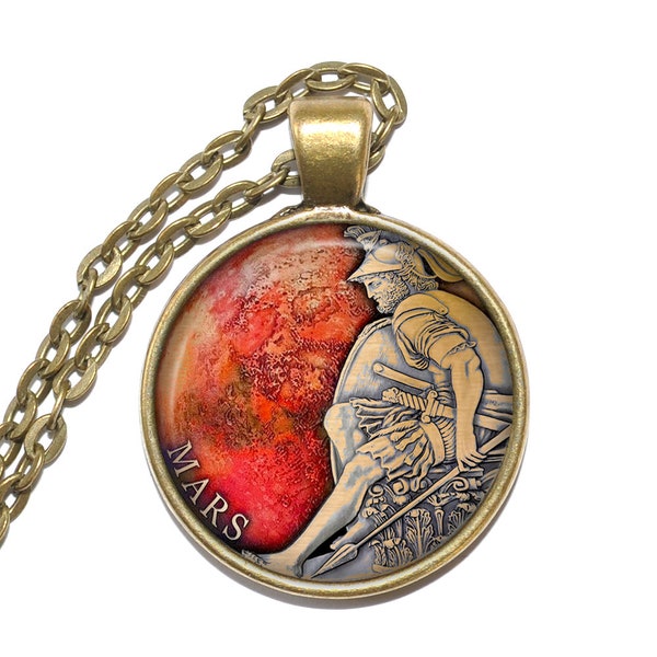 MARS Necklace, God of War, Protector of Rome, Agricultural Guardian, Roman, Mythology, Art Pendant Necklace, Glass Pendant