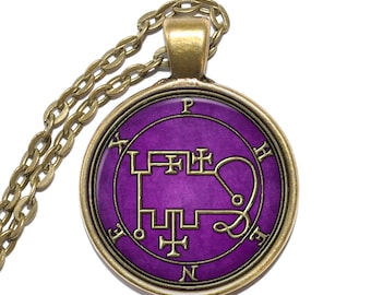Collar FÉNIX, Sigilo, Demonio de la Noche, Demonio Marqués, Demonio Nocturno, Goetia, Demonio Goético, Collar con Colgante de Arte, Colgante de Vidrio