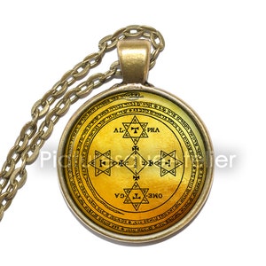 MYSTICAL CIRCLE of SOLOMON Necklace, Grimoire, King Solomon, Protection, Evil Spirits, The Lesser Key of Solomon the King, Glass Pendant