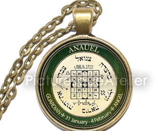 ANGEL ANAUEL PENTACLE ketting, beschermengel, talisman, bescherming, symbool, kunst hanger ketting, glazen hanger, handgemaakte sieraden