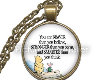 WINNIE THE POOH Necklace/Keyring, A. A. Milne Quote Necklace, Art Pendant Necklace, Inspirational Necklace, Glass Pendant, Handmade Jewelry
