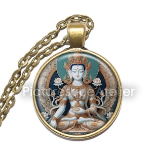 WHITE TARA Necklace/Keyring, Saraswati, Deity, Goddess, Compassion, Health, Buddhist Necklace, Religious Necklace, Buddhism, Glass Pendant