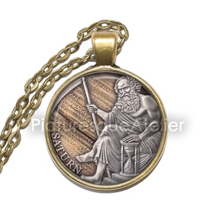 SATURN Necklace, God of Time, God of Generation, Roman, God of Abundance, God of Wealth, God of Agriculture, Mythology, Glass Pendant