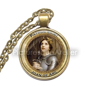 SAINT JOAN of ARC Necklace, Patron saint of France, Patron of Soldiers, French heroine, Maid of Orléans, Glass Pendant, Handmade Jewelry
