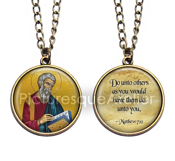 BIBLE VERSES MATTHEW Double Sided Necklace, Saint Matthew, the