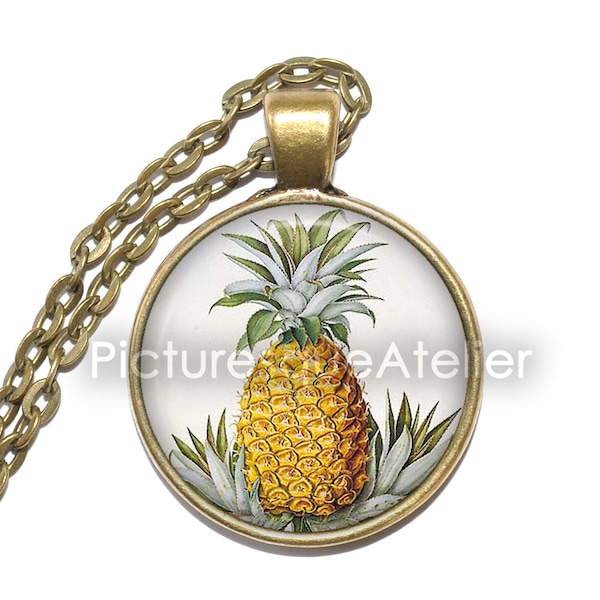 PINEAPPLE Necklace, Ananas comosus, Tropical Plant, Fruit, Bromeliaceae, Art Pendant Necklace, Glass Pendant, Handmade Jewelry