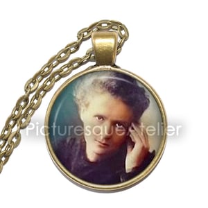 MARIE CURIE Necklace, Noble Prize Winner, Physicist, Chemist, Radioactivity, Polish, French, Art Pendant Necklace, Glass Pendant