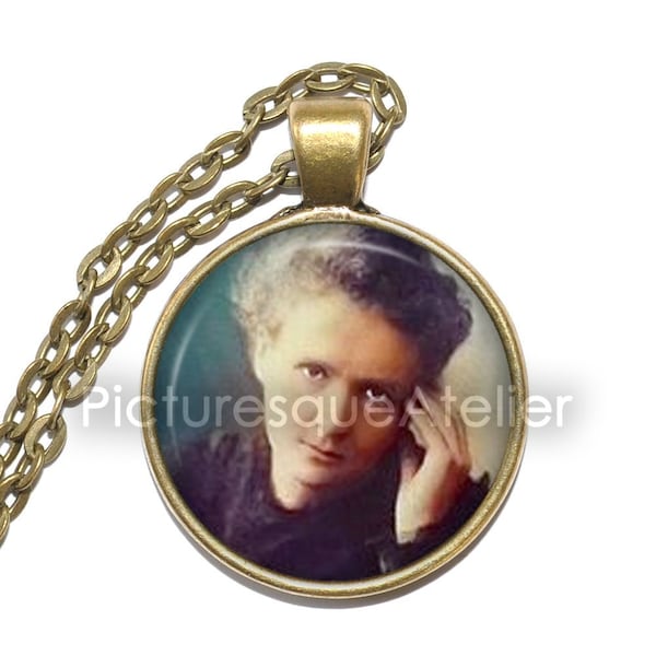 MARIE CURIE Necklace, Noble Prize Winner, Physicist, Chemist, Radioactivity, Polish, French, Art Pendant Necklace, Glass Pendant