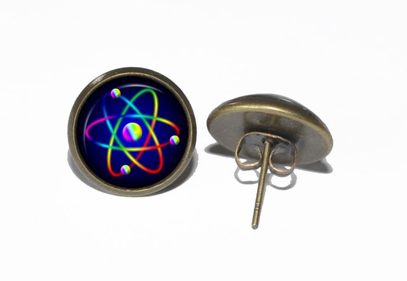 ATOM Stud Earrings, Science, Quantum physics, Lead free, Cadmium free, Nickel free, Stainless steel