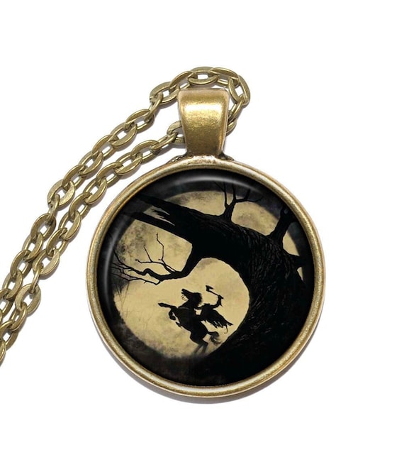 SLEEPY HOLLOW Necklace/Keyring, Halloween, Headless Horseman, Art Pendant Necklace, Handmade Jewelry, Glass Pendant Necklace