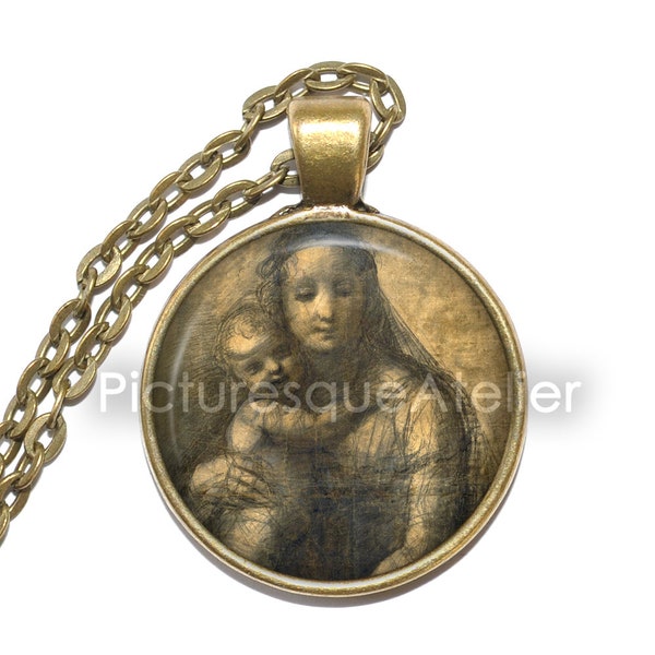 VIRGIN & CHILD Necklace, Raphael, Raffaello Sanzio da Urbino, Painter, Architect, Renaissance, Italian, Glass Pendant, Handmade Jewelry