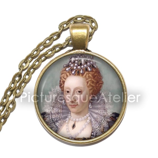 ELIZABETH I Necklace, Queen, House of Tudor, Virgin Queen, Gloriana, Good Queen Bess, Art Pendant Necklace, Glass Pendant, Handmade Jewelry