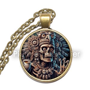 YUM CIMIL Necklace/Keyring, God of Death, God of Decay, Ruler of the Underworld, Xibalba, Mitnal, Mayan, Glass Pendant
