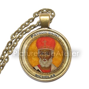 SAINT NICHOLAS Necklace, Patron saint of children, Patron of sailors , Religious, Protector of children, Glass Pendant, Handmade Jewelry