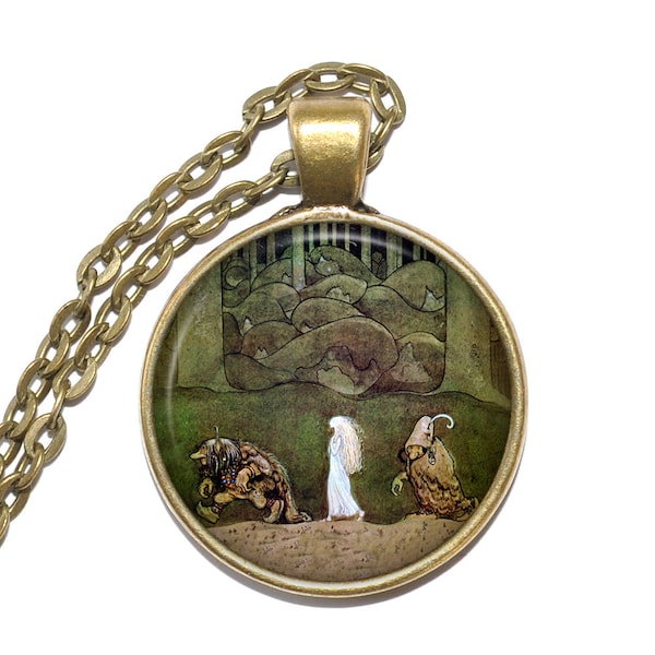 JOHN BAUER ILLUSTRATION Necklace, Fairytale, Among Gnomes and Trolls, Glass Pendant, Handmade Jewelry