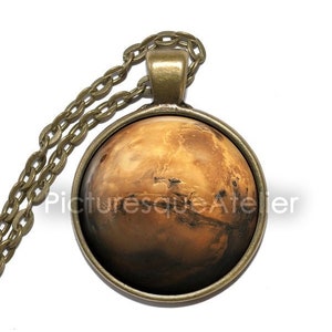 MARS Necklace, Red, Planet, Space, Universe, Art Pendant Necklace, Glass Pendant, Handmade Jewelry