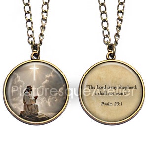 BIBLE VERSE JESUS Double Sided Necklace, Bible Verse, Psalm 23:1, The Lord Is My Shepherd, Jesus Christ, Religious, Art Pendant Necklace
