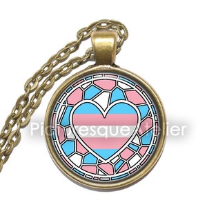 TRANSGENDER Necklace/Keyring, Pride, Symbol, Flag, LGBTQ, Nickel free, Art Pendant Necklace, Glass Pendant, Handmade Jewelry