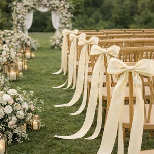 24 Fiocchi Decorativi Per Sedie Da Matrimonio In Tulle Oro Con Strass: Lunghi 80 Cm, Per Chiesa E Ricevimento