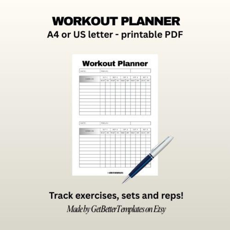 Workout Planner Printable | Gym Fitness Tracker PDF | Workout Log ...