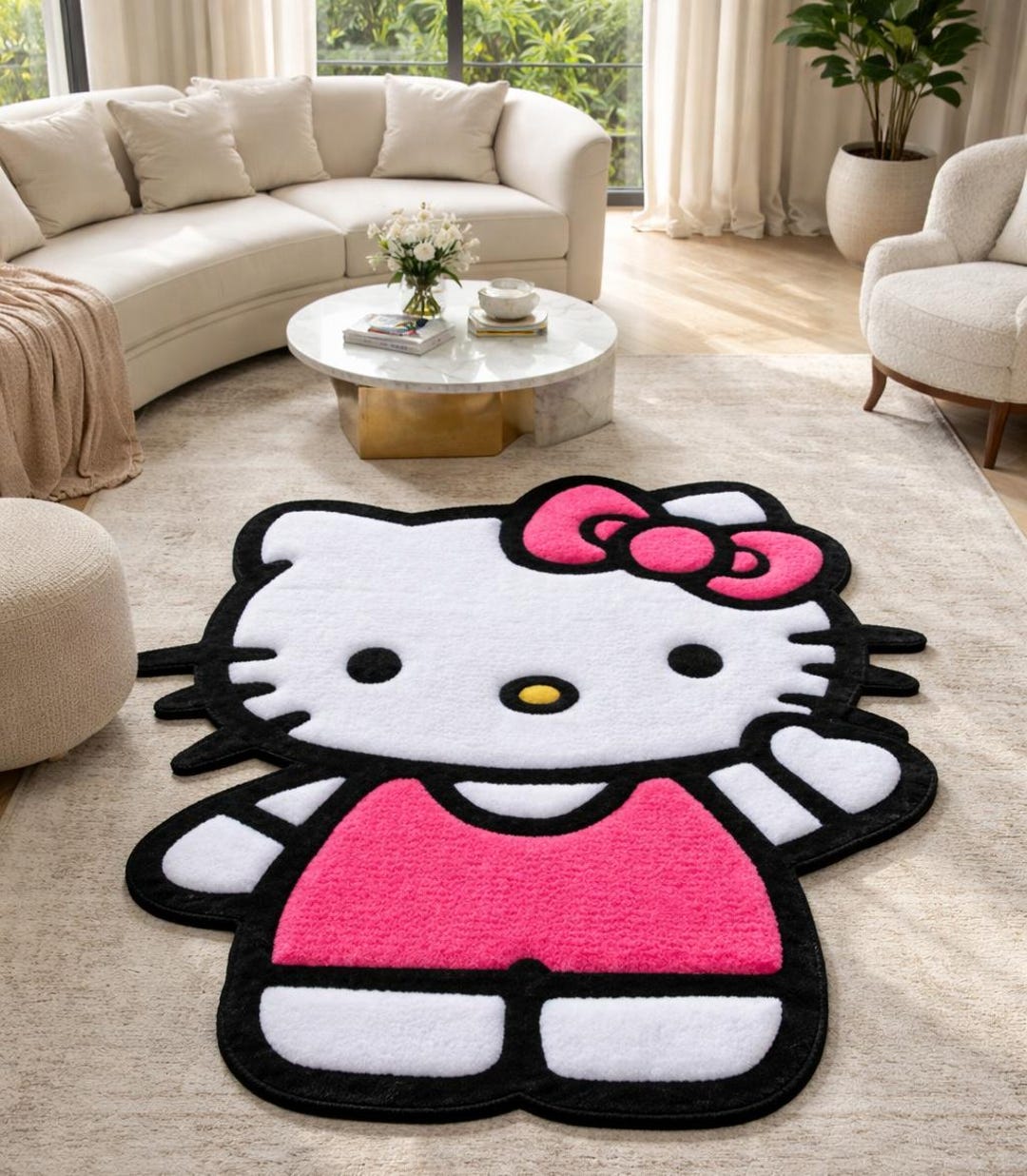 Hand Tufted Hello Kitty Rug – Cute Pink Cartoon Area Rug, Custom Shaped ...