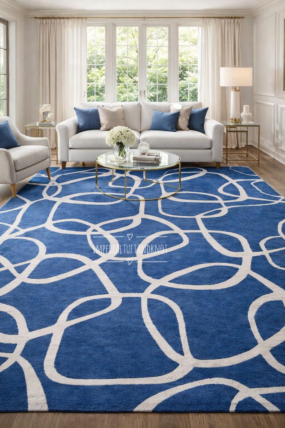 Hand Tufted Wool Area Rug, Modern Blue Geometric Rug, Luxury Living ...