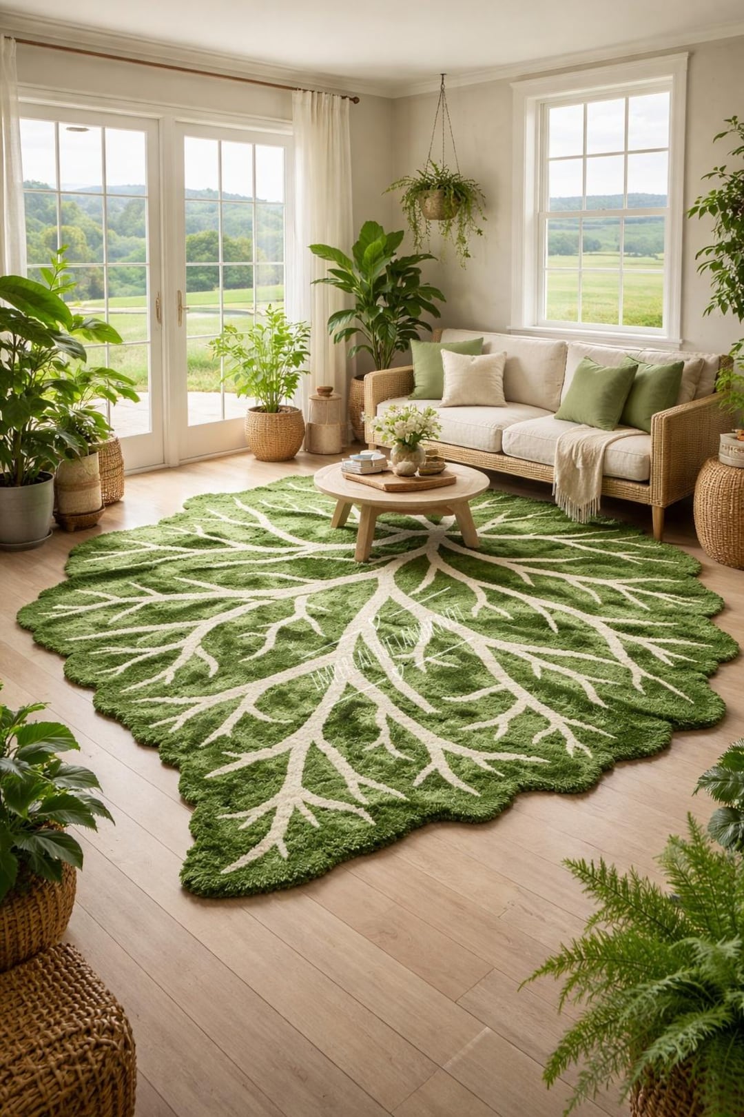 Leafy Handmade Rug Handmade Wool Leaf Rug, Botanical Area Rug, Modern Green Decor - Etsy