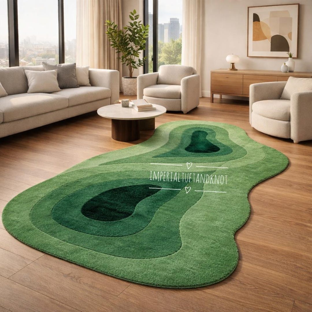 Hand Tufted Green Area Rug – Modern Organic Abstract Wool Rug, Luxury ...