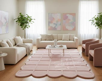 Alfombra festoneada hecha a mano, alfombra de felpa pastel para sala de estar