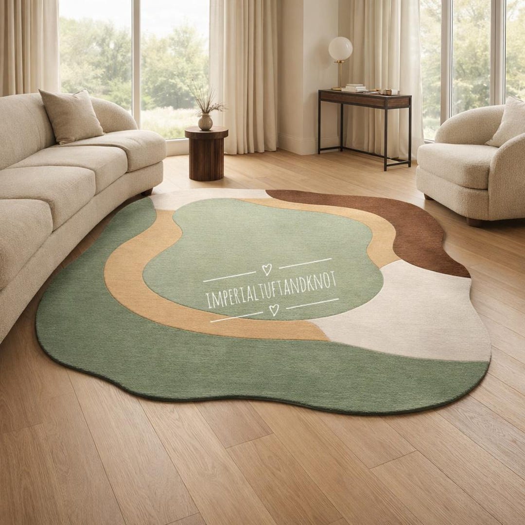 Hand Tufted Wool Area Rug | Sage Green Abstract Organic Shape - Etsy