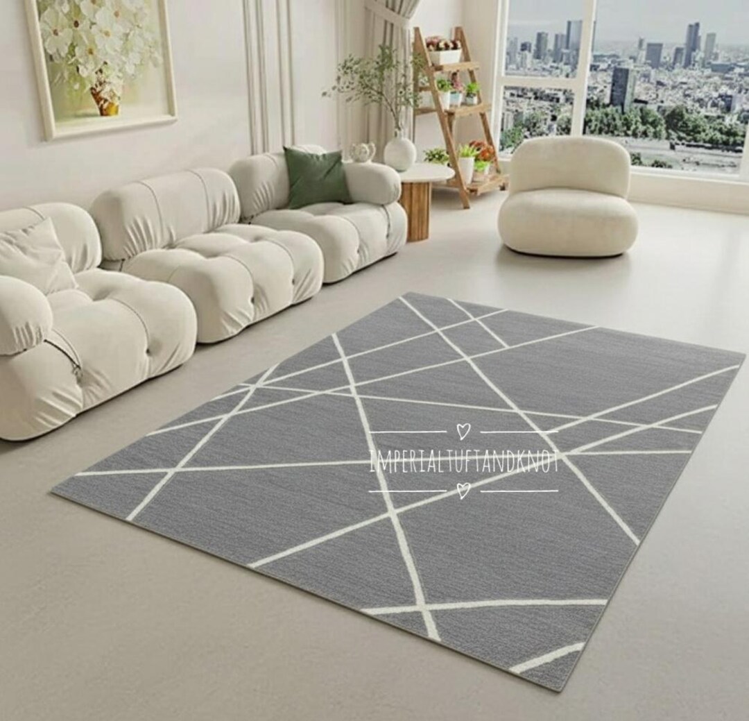 Modern Rug Pattern Gray Hand Tufted Grey Geometric Rug, Modern Minimalist Wool Area Rug ...