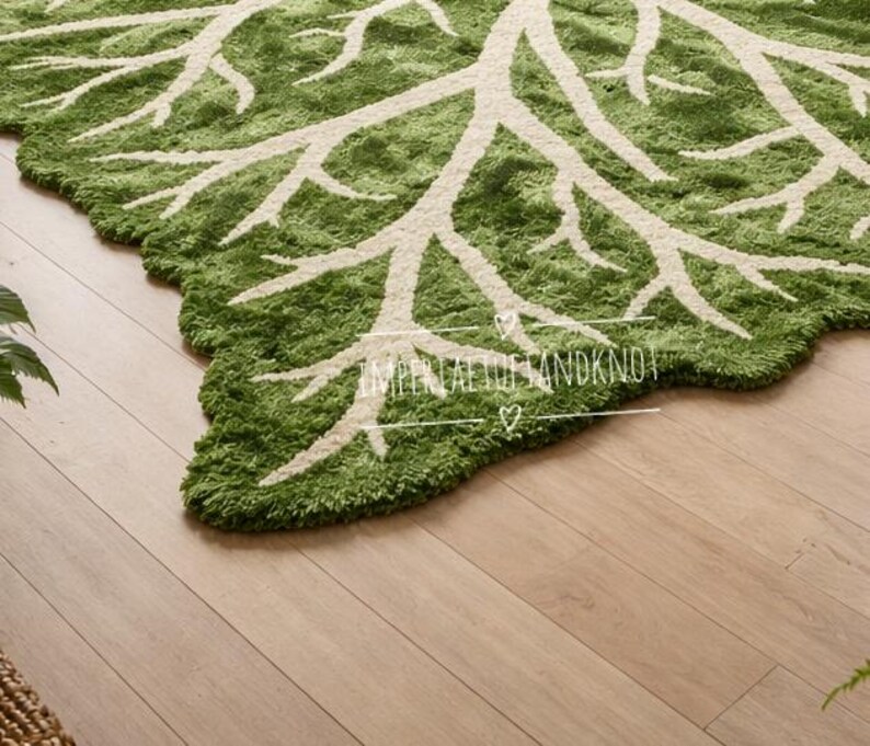 Handmade Wool Leaf Rug, Botanical Area Rug, Modern Green Decor - Etsy