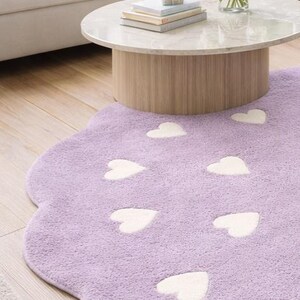 Lavender Heart Hand-Tufted Rug – Scalloped Pastel Round Carpet for Bedroom, Nursery Decor image 3