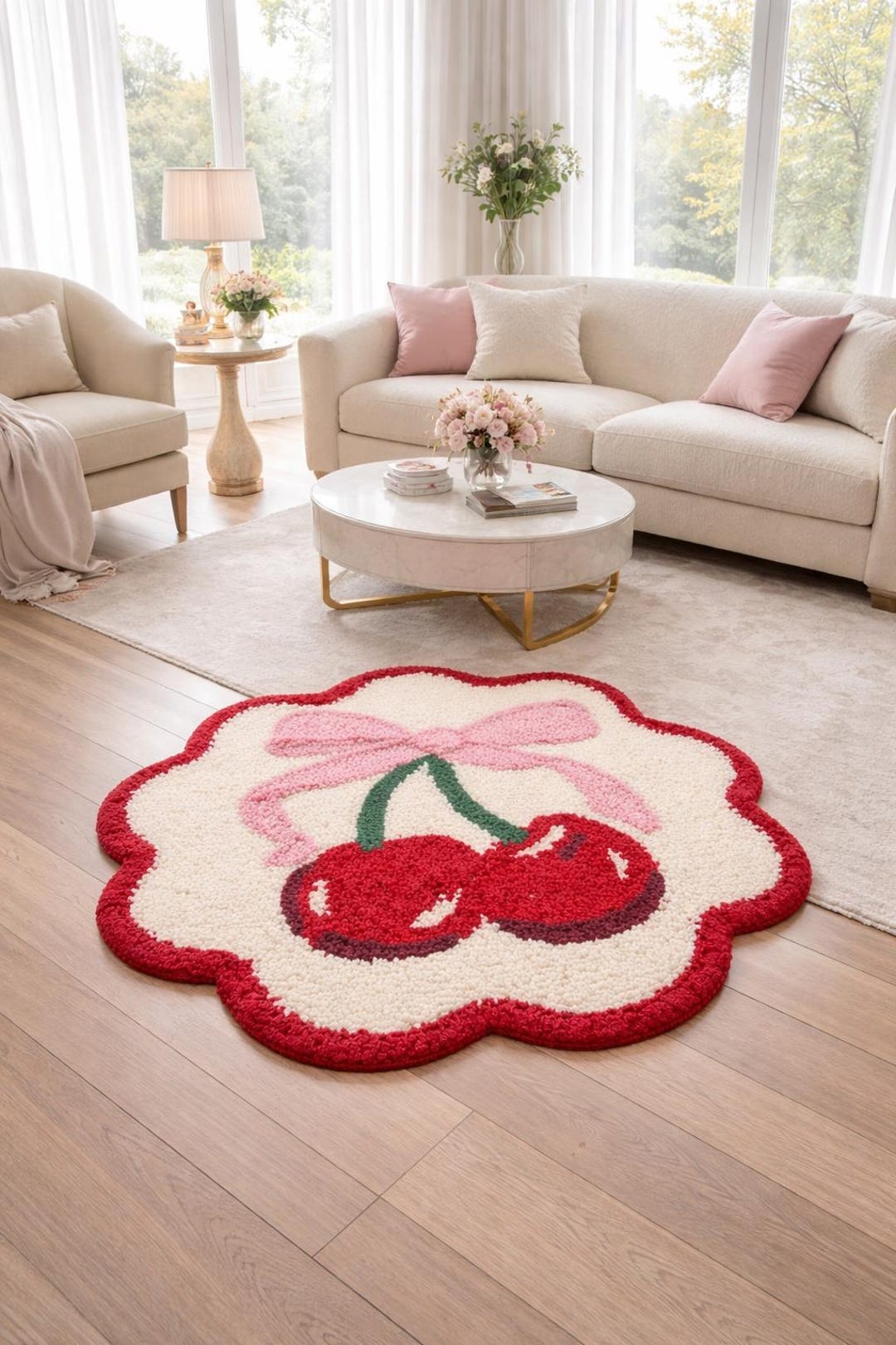 Coquette Rug Cherry Bow Hand Tufted Rug, Cute Coquette Area Rug Aesthetic Bedroom ...