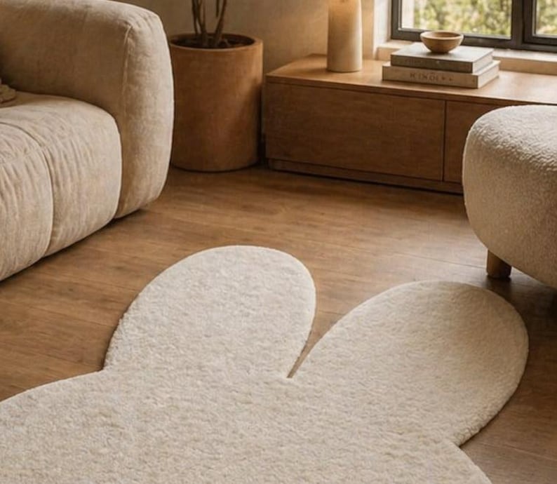 Hand Tufted Bunny Rug, Cute Rabbit Area Rug Soft Plush Nursery Rug ...