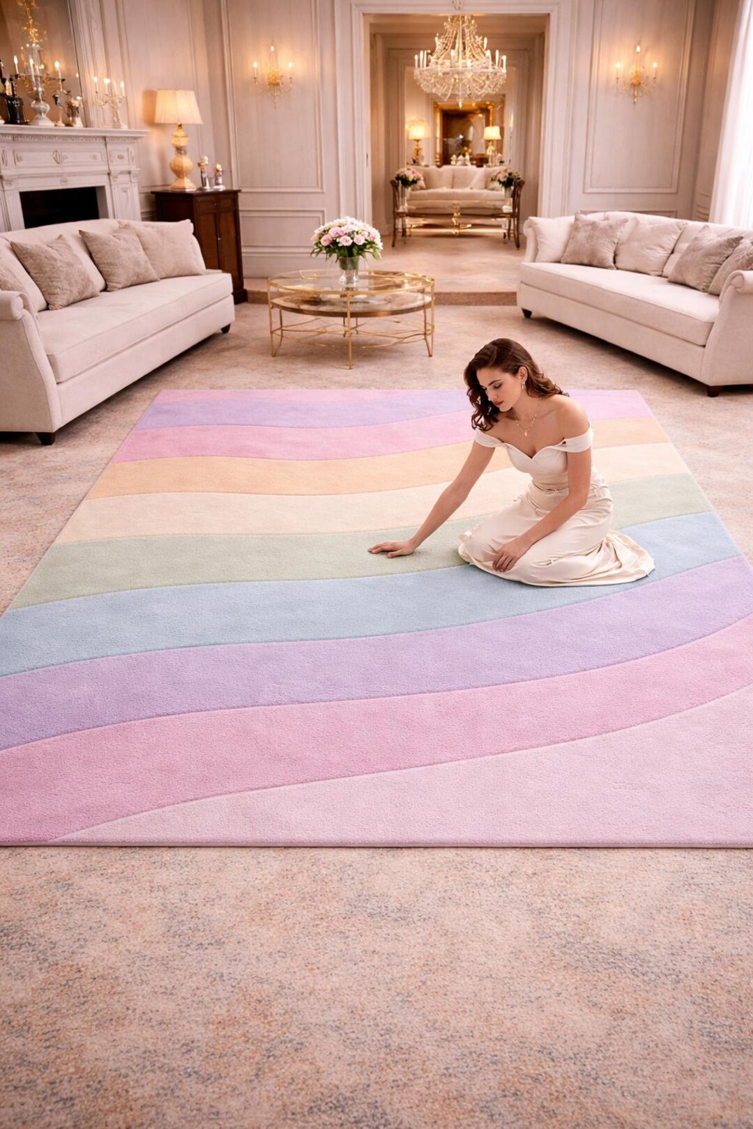 Hand Tufted Wool Rug, Pastel Striped Plush Area Rug, Modern Home Decor ...