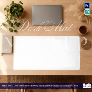 Boho skrivbordsmatta Mockup, 32x16 neutral växt kontor PSD + JPG