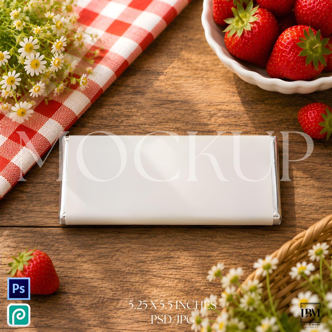 Object Rashed Wrapper Bar Strawberry Chocolate Bar Wrapper Mockup PSD 5x7, Party Favor Display ...