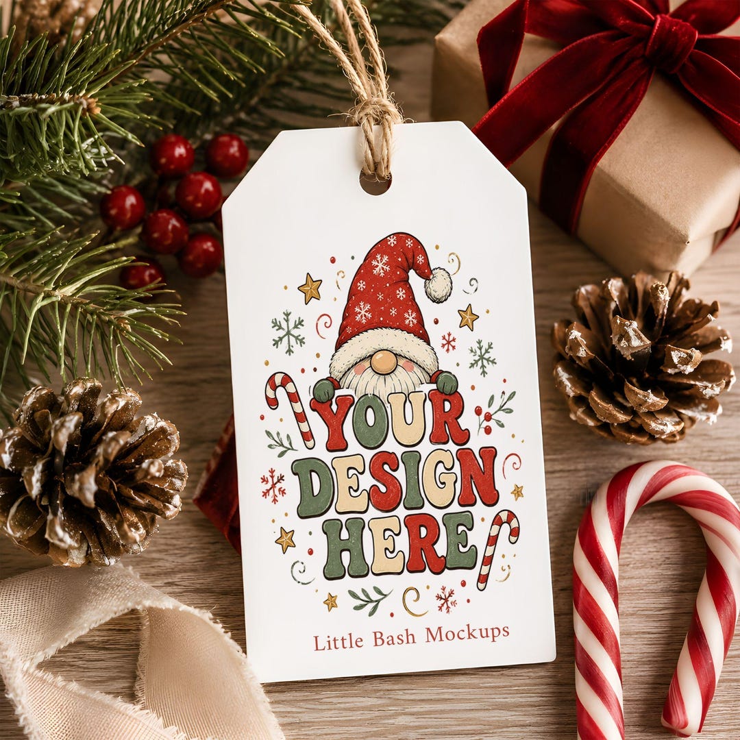 Christmas Gift Tag Mockup PSD 2x3.5, Holiday Favor Tag Mockup, Editable ...