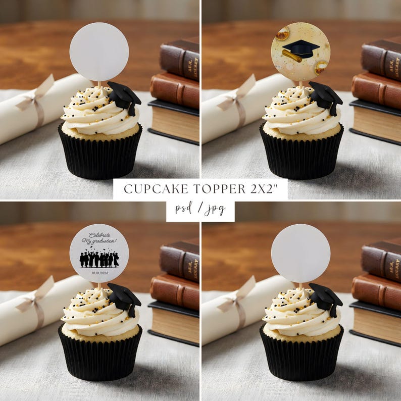 Graduation Cupcake Topper Mockup, 2x2 Inch Round PSD Smart Object - Etsy
