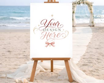 Beach Wedding Sign Mockup 24x36 | Coastal Welcome Sign PSD | Seating Chart Display | Editable Photoshop Photopea Smart Object