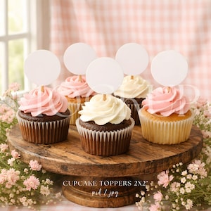Cupcake Topper Mockup, Round Cupcake Topper Display, Party Decoration Mockup, Editable PSD JPG, Bakery Branding Mockup LBM031
